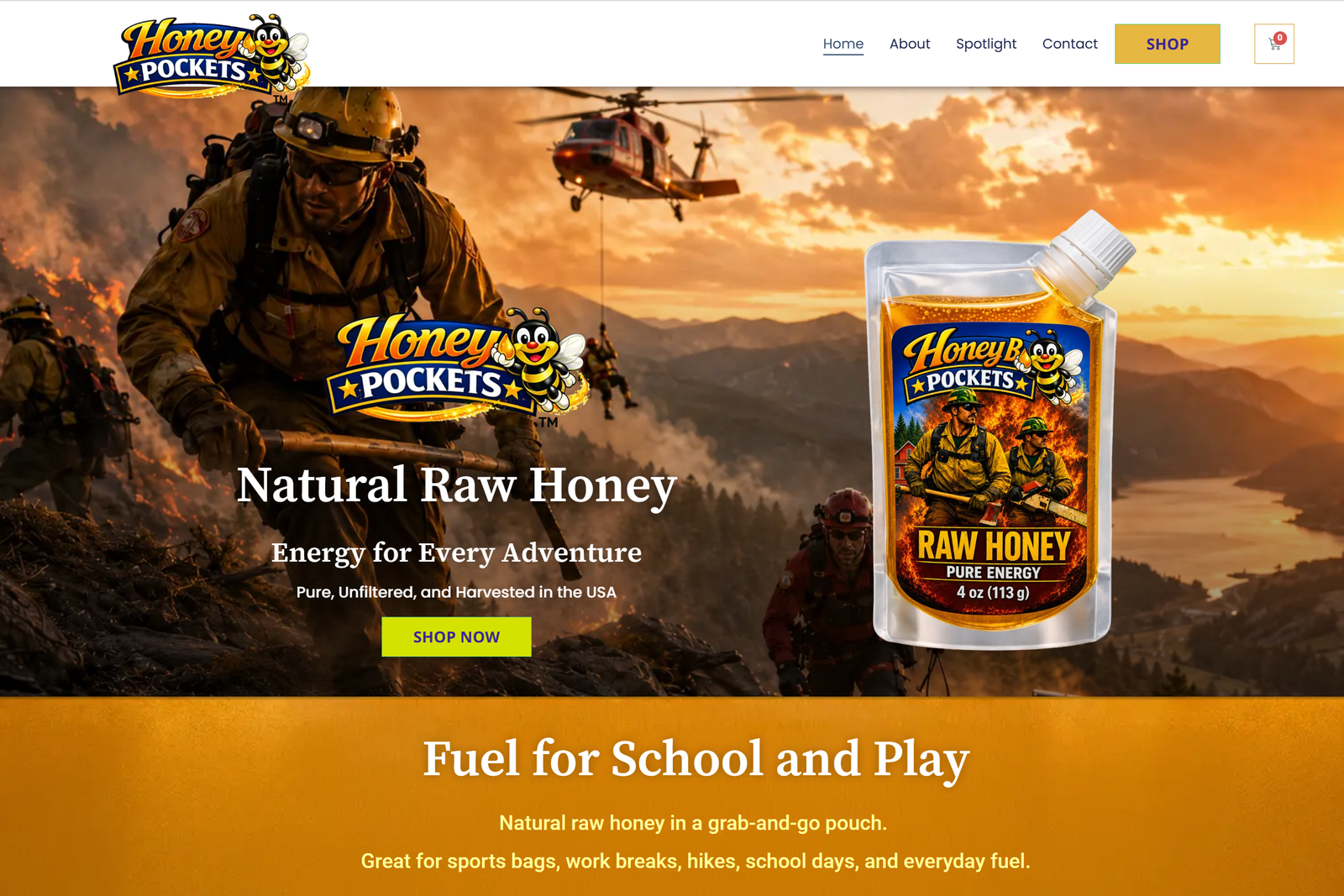 Honey B Pockets e-commerce website homepage