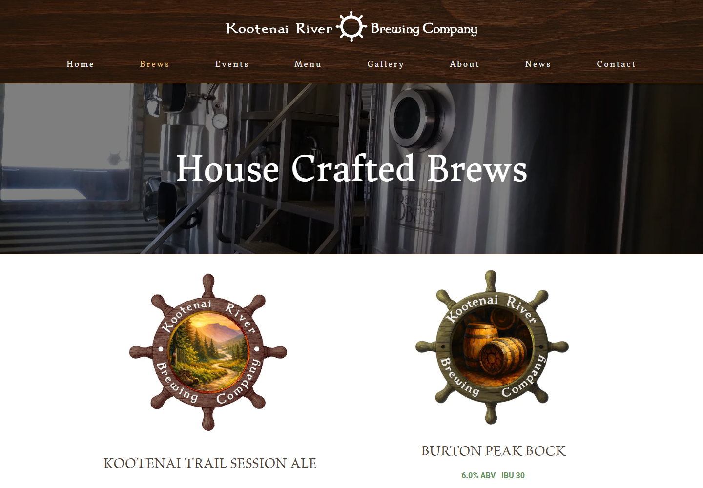 Screenshot of the preserved Kootenai River Brewing Company website homepage