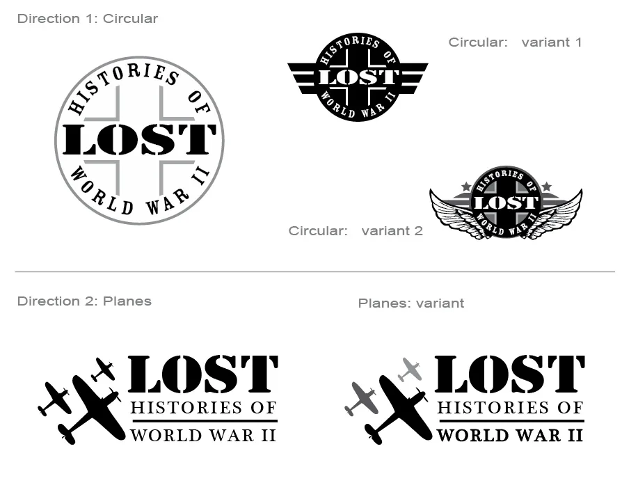 Identity and logo directions developed for Histories of Lost World War II