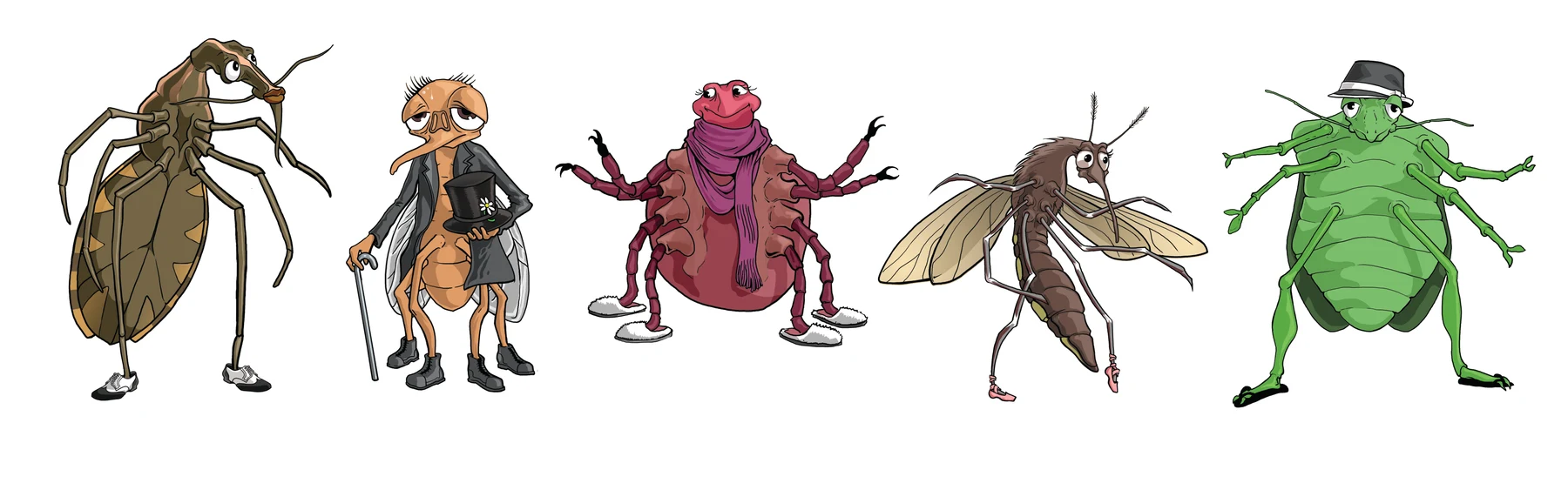Illustrated insect characters developed for Nancy Fox’s educational health materials