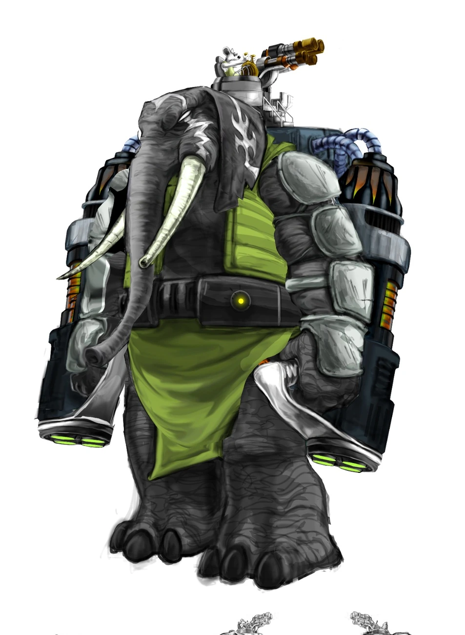 Elithiumass, a colossal armored elephant carrying a mouse crew