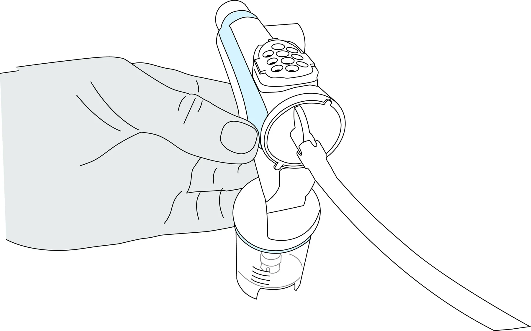 Instructional drawing showing hands operating a device