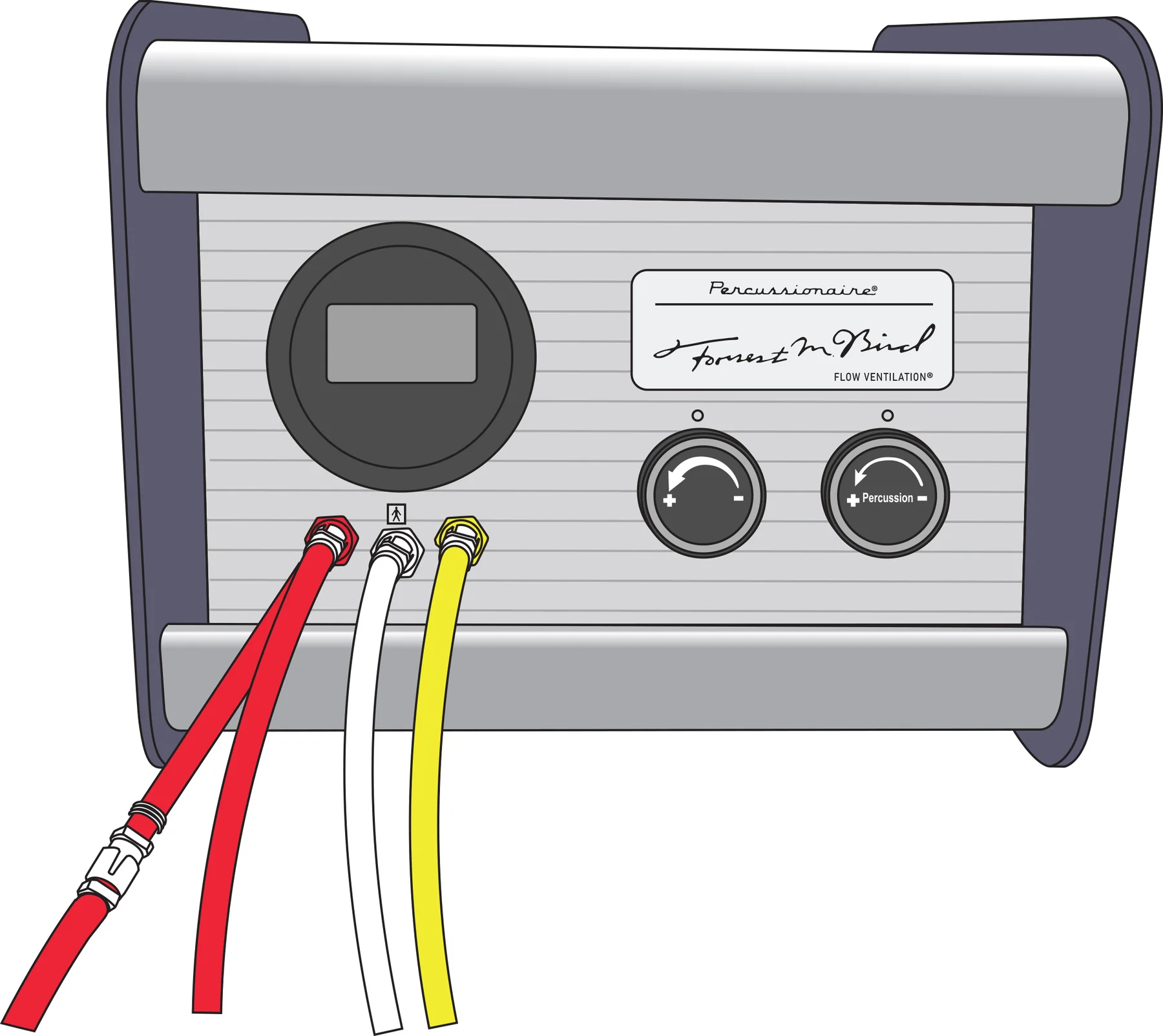 Front technical illustration of respiratory equipment